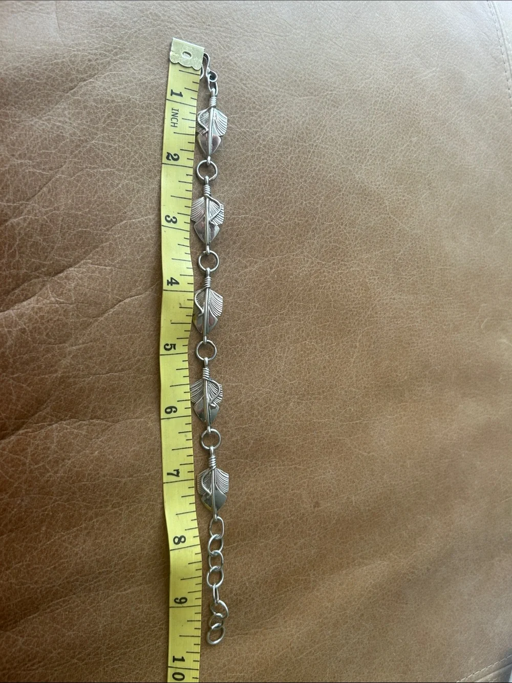 Navajo Handmade by Chris Charlie Sterling Silver Leaf Link Bracelet/Anklet